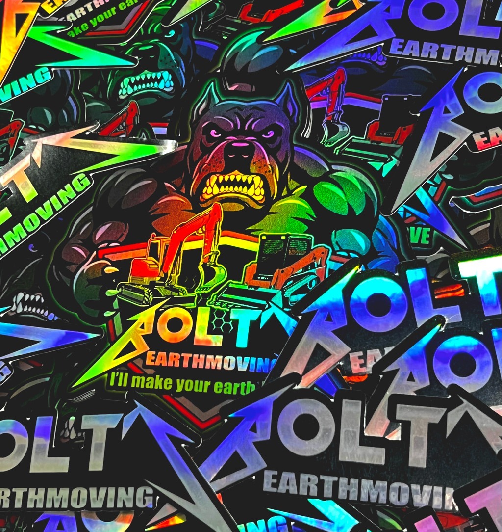 Custom holographic stickers with colourful rainbow reflections